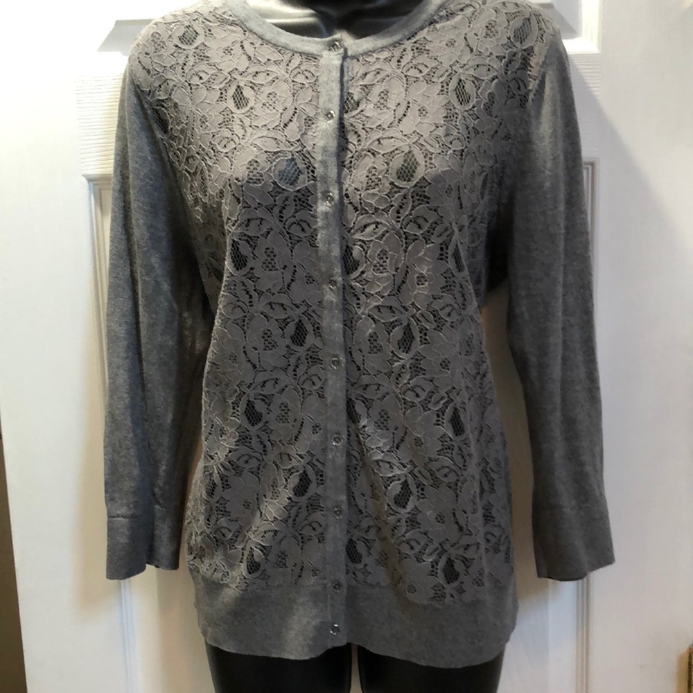 VGUC Gray Lace LOFT Cardigan | Size XL